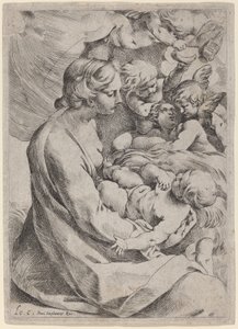 聖母子と天使たち 作： Lodovico Carracci