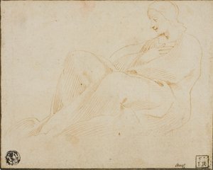 横顔で着席ドレープ女性 作： Lodovico Carracci