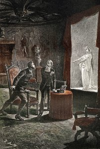 ジュール・ヴェルヌの小説 "Le chateau des Carpathes "の挿絵、Hetzel/Voyages extraordinaire版、1884年から1889年の間に書かれ、1892年に出版された、レオン・ベネットによる絵。フランツ・デ・テレックに登場する晩年の歌手、ラ・スティラ。 作： Léon Benett