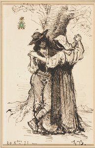木のそばで求愛するカップル、1871年。 作： Léon Bonnat