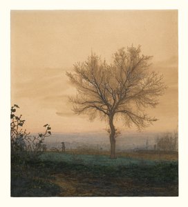 裸の木と耕作者のいる風景 作： Léon Bonvin