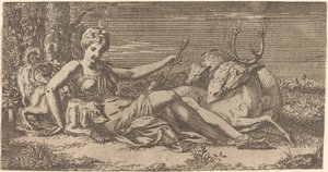 休むダイアナ 作： Léon Davent after Francesco Primaticcio