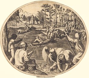 釣りシーン 作： Léon Davent after Francesco Primaticcio