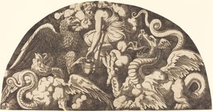 スティクスの水をプシュケーにもたらすジュピター 作： Léon Davent after Giulio Romano