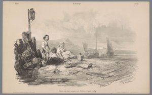 湾で遊ぶ 3 人の子供 田舎暮らしの表象（連載タイトル） ラ・カンパーニュ。 Études variés aux deux Crayons (オブジェクトのシリーズ タイトル) 作： Léon Jean Baptiste Sabatier