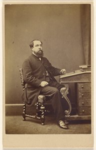 [文机に座る正体不明の髭面の男、3/4横顔]。 作： London Stereoscopic and Photographic Company