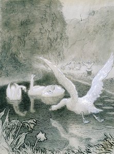 醜いアヒルの子、ハンス・クリスチャン・アンデルセン（1805-1875）のおとぎ話のためにローレンツ・フロリッヒ（1820-1908）が描いたイラスト 作： Lorens Frolich