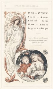 アンヌ、アントワーヌ、友情、子羊、アプリコット、星、愛、蜂、天使、アラベスク、14ページ - マドモアゼル・リリによるアルファベット、L.フローリッチによるアルファベット、父親（ヘッツェル自身）によるアルファベット。J.ヘッツェル＆シエ、パリの書庫＆教育＆レクリエーション雑誌 作： Lorentz Froelich