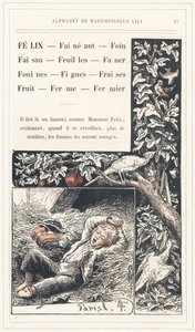 Felix, Lay, Hay, Pheasant, Leaves, Faner, Weasels, Fig, Strawberries, Fruit, Farm, Farmer, page 19 - Mademoiselle Liliによるアルファベット、L. Froelichによるアルファベット、父親（Hetzel自身）によるアルファベット。J.ヘッツェル＆シエ、パリ、教育＆レクリエーション図書館＆雑誌 作： Lorentz Froelich