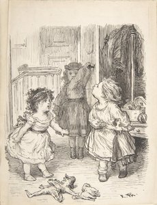 部屋の中で口論したり唾を吐いたりしている3人の少女たち 1835年～1903年 作： Lorenz Frølich