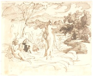 湖畔で入浴する 3 人の女性 作： Lorenz Frølich