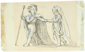 王様と女王様の遊び好きな子供たちとのビネット 作： Lorenz Frølich