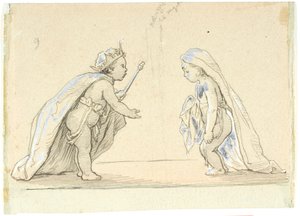 王様と若い花嫁に扮した 2 人の子供とのビネット 作： Lorenz Frølich