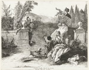 リナルドとアルミーダはウバルドとカルロにスパイされている 作： Lorenzo Baldissera Tiepolo