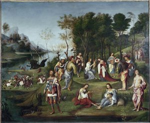 イザベラ・デステの愛の寓話または宮廷の寓話（テンペラ、油彩、カンヴァス、1505年頃