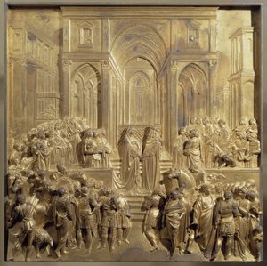 ソロモン王とシバの女王の出会い。楽園の扉のオリジナルパネル 作： Lorenzo Ghiberti