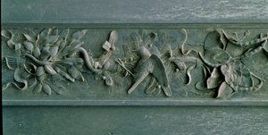 彫刻されたフレーム、北門のディテール。ローレリーフ・ブロンズ 作： Lorenzo Ghiberti