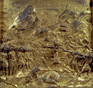 パラダイス門（東の扉）の10枚の救済パネルの1つであるダビデとゴリアテの物語、1425-52（金色のブロンズ）（87652-59と87661-67も参照）