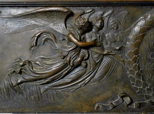 聖ゼノベの祭壇の細部に描かれた二人の天使。青銅製レリーフ、1432-1442年