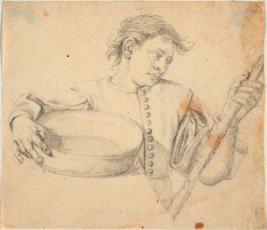 半分の長さの少年、皿と杖 作： Lorenzo Lippi