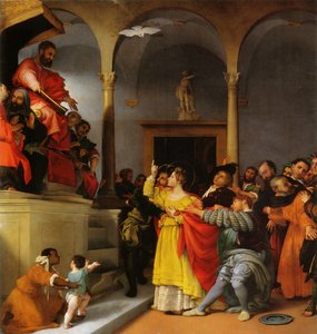 セントルシアの祭壇。裁判官の前にセントルシア 作： Lorenzo Lotto