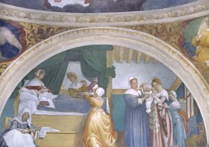 聖母のキリスト降誕、ロット・チャペルのルネット、1525 作： Lorenzo Lotto