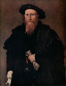 手袋をした紳士の肖像、c1543 作： Lorenzo Lotto