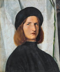 ランプを持つ若い男の肖像画、1508 作： Lorenzo Lotto