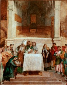 神殿でのプレゼンテーション ロレンツォ・ロット（1480年頃～1556年）の絵画 1554～1556年 薄さ170x157 cm ロレート、パラッツォ・アポストリコ 作： Lorenzo Lotto