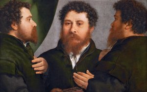 ルネッサンス期：金銀細工師の3つの姿勢の肖像 par Lotto, Lorenzo (1480-1556), 1530年頃。キャンバスに油彩、52x79。ヴィエンヌの美術史博物館 作： Lorenzo Lotto