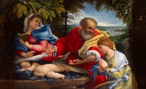 聖ジュスティーナと共にエジプトへの逃避行の休息、1529年。 作： Lorenzo Lotto