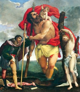 セイント・ロッコとセバスチャンの間にあるセント・クリストファー 作： Lorenzo Lotto