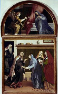 受胎告知」。訪問の祭壇画の一部（油彩・パネル 作： Lorenzo Lotto
