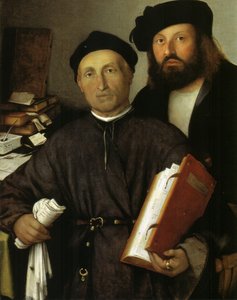 医師ジョヴァンニ・アゴスティーノ・デッラ・トーレとその息子ニッコロ 1515年頃（油彩・キャンバス 作： Lorenzo Lotto