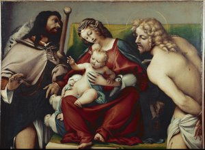 聖ロクと聖セバスティアンのいる聖母子（1518年頃、油彩・キャンバス 作： Lorenzo Lotto
