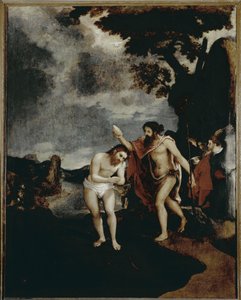 キリストの洗礼」（1551-1555年、油彩・キャンバス 作： Lorenzo Lotto