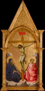 聖母マリアと福音伝道者聖ヨハネの間の十字架につけられたキリスト。 1406年。 作： Lorenzo Monaco