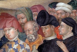 イエスに洗礼を施す洗礼者聖ヨハネ、細部（フレスコ画 作： Lorenzo Salimbeni