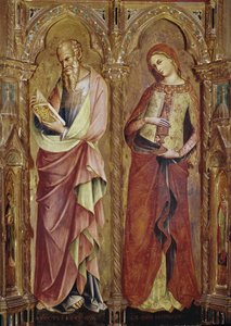 聖ヨハネとマグダラのマリア - 受胎告知のポリプティックの細部 (1357年、木にテンペラと金箔) 作： Lorenzo Veneziano