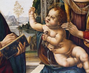 Jeesus-lapsi, yksityiskohta Madonna ja lapsi pyhien kanssa 作： Lorenzo di Credi