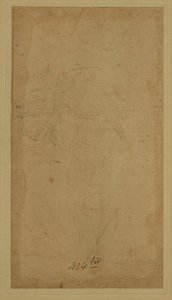 右に向かって歩くドレープをまとった人物：受胎告知の天使？黒いチョーク... 作： ロレンツォ・ディ・クレディ
