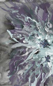 紫と青緑の花の抽象画