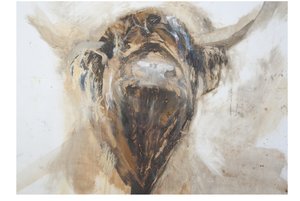 La Vache、Cow、2015、（油とジェッソの紙の混合メディア） 作： Lou Gibbs