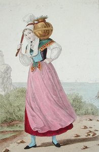 シェルブール地方の乳母車、1820年頃（カラーリトグラフ）