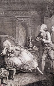羊飼いの女性に愛を告げるジェンティルオム - Restif de La Bretonne (1734-1806)の「Les francaises ou 34 examples chosen in the current mores to lead daughters, wives, mothers」（Binet作、ヌーシャテル）に収録。
