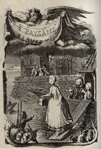 レスティフ・ド・ラ・ブルトンヌ（1734-1806）の「La Paysanne pervertie ou les Dangers de la ville」の挿絵。18世紀にビネが描いた版画。 作： Louis (after) Binet