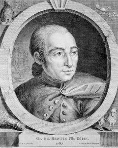 ニコラ・エドメ・レスティフ・ドゥ・ラ・ブルトンヌ（1734-1806）（レスティフ・ドゥ・ラ・ブルトンヌとも）の肖像 - ビネ作、エングレービング 作： Louis (after) Binet