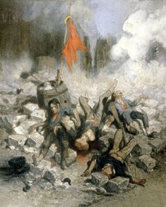 1848年革命：パリのバリケード（油彩・パネル） 作： Louis Adolphe Hervier
