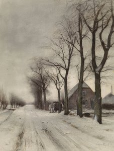 Winterlandschaft mit Bauernhof a einer Allee（通りに農場がある冬の風景） 作： Louis Apol