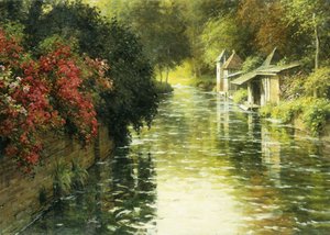 フランスの川の風景（キャンバスに油彩） 作： Louis Aston Knight
